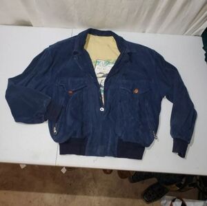 Beautiful vintage dark blue suede Hugo Boss bomber jacket